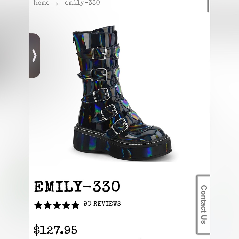 Demonia Emily-330 Shiny Black Holographic Platform Mid-calf boots Fits 6/7